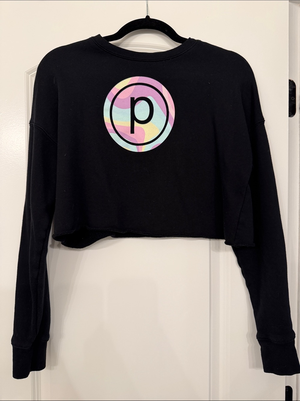 Pure Barre Black Cropped Sweatshirt Pastel Logo Size Medium